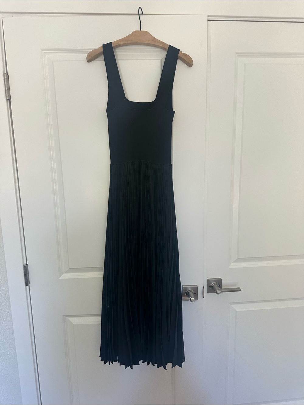 Theory Black Pleated Fit & Flare Dress